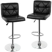Supfine Lot de 2 tabourets de bar avec dossier en similicuir, pivotants à 360°, réglables en hauteur, tabourets de bar, tabourets de bistrot, noir