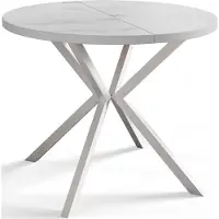 Alpi Möbel AlpiMeble Table de salle à manger ronde LOFT LITEN, table extensible diamètre 90 cm/170 cm, table de salon couleur : marbre, avec pieds en métal de couleur blanche