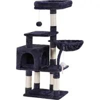 Markenlos Arbre à chat avec jouets, tour pour chats d'appartement : plateforme rembourrée en peluche, hamac et colonnes à griffer en sisal - gris fumé (EMPJ004SG-N)