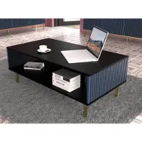 Homlando Table basse RAVENNA A 90x60 cm cadre NOIR MAT / BLEU FONCE Table basse MDF table style italien BLEU avec éléments fraisés or ou noir pieds métalliques pieds métalliques