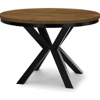 Dekori.Interiors Table ronde à rallonges pour salle à manger RAL avec piétement en anneau, style loft, industriel, diamètre : 90 / 140 cm, couleur : chêne Lefkas / noir