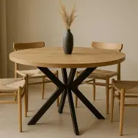 Dekori.Interiors Table ronde à rallonges pour la salle à manger, ENDIK, avec pieds en métal, style loft, industriel, diamètre : 120 / 220 cm, Couleur : Chêne Craft Or / Noir