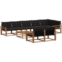 vidaXL Ensemble de canapés d'extérieur avec coussins 9 pièces Naturel et Noir
