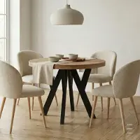 Dekori.Interiors Table ronde à rallonges pour la salle à manger, PERO, style loft, scandinave, diamètre : 100 / 150 cm, couleur : chêne wotan / noir