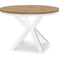 Dekori.Interiors Table ronde à rallonge pour salle à manger RAL avec piétement en anneau, style loft, industriel, diamètre : 90 / 140 cm, couleur : chêne Artisan / blanc