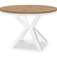 Dekori.Interiors Table ronde à rallonges pour la salle à manger RAL avec piétement en anneau, style loft, industriel, diamètre : 90 / 190 cm, couleur : chêne Artisan / blanc