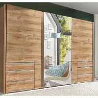 Wimex Armoire à portes coulissantes pour chambre à coucher, modèle Level en chêne planches, 300 cm
