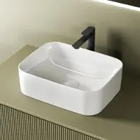 Emke Lavabo à poser rectangulaire 505 x 380 x 150 mm blanc brillant Lavabo en céramique Sans trou pour robinetterie – Idéal pour les robinets muraux et sur pied