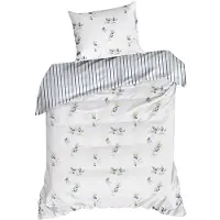 Eurofirany | Ensemble de housse de couette - Linge de lit - 140 x 200 - Satin de coton - Blanc - Parure de lit - Motifs floraux