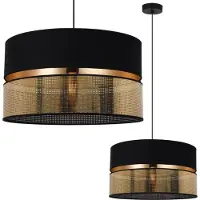 Light11 HOME Asti Duo Lampe À Suspendre Noire 1 Abat-Jour Plat Noir-Or Ts 40Cm