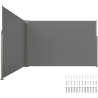 SucceBuy Store latéral rétractable, 200 x 600 cm Protection visuelle pour l'extérieur, séparateur d'espace étanche et coupe-vent en polyester 180 g pour terrasse, arrière-cour, balcon, gris