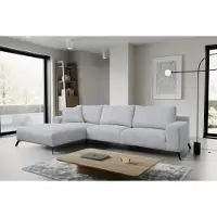 VENASI Canapé-lit Aspen, tissu Cord, gris clair, avec coffre de rangement pour literie, modèle d'angle gauche, incluant un pouf
