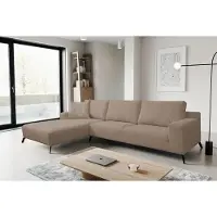 VENASI Canapé-lit Aspen, tissu velours marron, avec coffre de rangement pour literie, modèle d'angle gauche