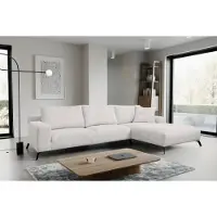 VENASI Canapé-lit Aspen, tissu Cord, couleur beige, avec coffre de rangement pour literie, et ottoman (repose-pieds) à droite