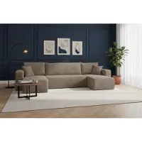 VENASI Canapé d'angle avec fonction convertible, modèle Luna U, tissu corduroy beige clair
