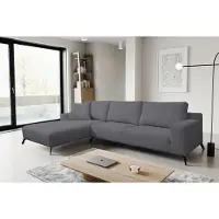 VENASI Canapé-lit Aspen, tissu velours, gris foncé, avec coffre de rangement pour literie, modèle d'angle gauche