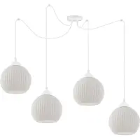 Light11 HOME Lampe à suspendre Spider Riffle Blanc 4 flammes avec abat-jour boule blanc E27