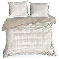 Eurofirany | Ensemble de housse de couette - Linge de lit - 220 x 200 cm - Satin de coton - blanc et beige - Parure de lit - Motif à rayures