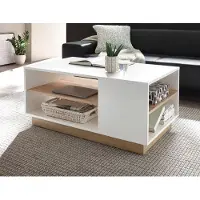 IMV Table basse Clair, table de salon 100 x 60 cm, blanc et chêne