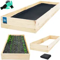 KOTARBAU Carré Potager Bois de Pin 200x80x27 cm Naturel Bac Potager Jardiniere Surelevee Exterieur avec Vlies et Gants à Griffes