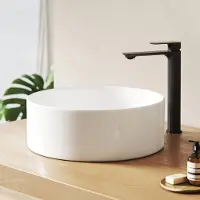 Emke Vasque à poser ronde 352x352x112mm en céramique, blanc brillant émaillé, sans trou pour robinetterie & trop-plein, Design moderne pour salle de bains élégante