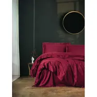 Syfax Parure de lit - 1 housse de couette 140 x 200cm + 1 taie d'oreiller 60 x 60 cm - Satin - Rouge bordeaux