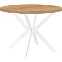 Dekori.Interiors Table ronde à rallonges pour la salle à manger, ENDIK, avec pieds en métal, style loft, industriel, diamètre : 120 / 220 cm, Couleur : Chêne Craft Or / Blanc