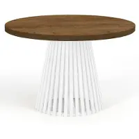 Dekori.Interiors Table de salle à manger ronde DOVER à lattes, diamètre : 90 / 140 cm, couleur : chêne lefkas / blanc