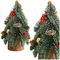 Lean Sapin de Noël décoratif sur un tronc composé de pommes de pin rouges, 38 x 15 cm