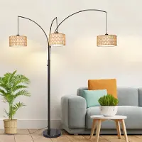 Lapalife 180cm rotin Lampadaire Boho avec 3 abat-jour Hauteur réglable Lampe sur pied pour chambre à coucher salon bureau