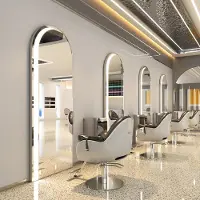 Calissimo Console de coiffure, barbier et esthétique avec miroir LED 180x80 PRO argenté