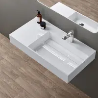 Doporro Lavabo Suspendu Blanc 90cm Vasque à Poser Lave Mains Rectangulaire de Qualité pour Salle de Bain 90x48x13cm Colossum12-R
