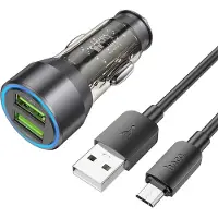 Hoco NZ12C QC 3.0 Power Chargeur allume-cigare Chargeur rapide Alimentation voiture 2x USB y compris câble de charge Micro USB pour Samsung Huawei Xiaomi