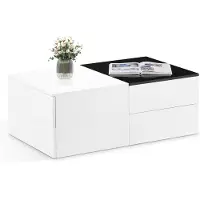 CLIPOP Table basse, 100x60x40cm haute brillance avec espace de rangement 4 tiroirs Table de salon,réglable rectangulaire Table basse