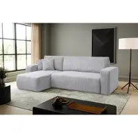 VENASI Canapé d'angle avec fonction convertible, modèle Luna L, tissu corduroy gris clair