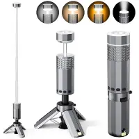 Zelurxx Lampe de camping LED , portable, télescopique, rechargeable par USB, 12 000 mAh, intensité réglable, étanche, longue autonomie, pour la tente, la pêche, les situations d'urgence