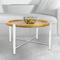 Abato Table basse ø75cm table d'appoint table de salon ronde Sioux piètement métal blanc pur