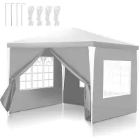 Peviasot Pavillon de jardin , tente de fête, imperméable, avec parois latérales, en bâche PE, protection UV, pour jardin et événements, blanc, 3 x 3 mètres