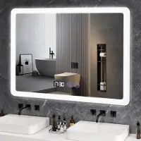 Puluomis miroir de salle de bain avec éclairage antibuée 80x60, avec horloge et température miroir de salle de bain LED 6500k dimmable IP44 protégé contre les projections d'eau
