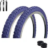 Roverstone 2 pneus 24" pour vélo, bleu foncé 57-507 (24x2,125) + 2 chambres à air AV, démonte-pneus inclus
