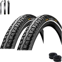 Maxxi4you 2 pneus de vélo Continental RIDE Tour E-25 à tringle rigide noir/réfléchissant 28-622 (28 x 1 5/8 x 1 1/8) + 2 chambres à air DV, démonte-pneus inclus