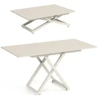 Dekori.Interiors Table basse ARIA avec plateau relevable et fonction extensible 120x75/160cm – Table basse réglable en hauteur – Table de salon style loft - Cachemire/Cachemire