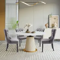 Puluomis Chaise de salle à manger set de 4 chaises en velours Chaise de cuisine Chaise rembourrée Fauteuil de salle à manger avec pieds en bois et tête de clou, élégant et noble,Gris
