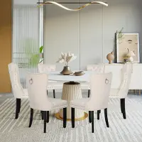 Puluomis Chaise de salle à manger 6 paires de velours Chaise de cuisine Chaise rembourrée Fauteuil de salle à manger avec pieds en bois et tête de clou, élégant et noble, Beige