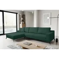 VENASI Canapé-lit Aspen, tissu velours vert, avec coffre de rangement pour literie, modèle d'angle gauche