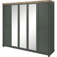 Meublorama Armoire 250x220 avec 5 portes. Coloris vert kaki et chêne. Collection ASSIA