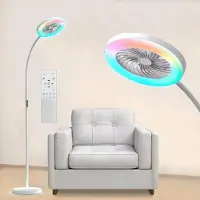 Lapalife Lampadaire avec ventilateur et télécommande RGBW Dimmable Lampadaire Ventilateur sur pied réglable 3 vitesses de vent, Blanc