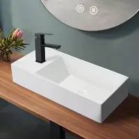 ZMH lavabo céramique lavabo suspendu rectangulaire à poser avec trou pour robinet 40 × 22 × 10cm gauche lavabo suspendu pour salle de bain WC invités lavabo