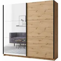 Meublorama Armoire 2 portes coulissantes avec miroir - coloris chêne - 200x207x62 cm - collection ARSALA