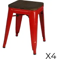 Meublorama Lot de 4 tabourets style industriel en métal, coloris rouge – Collection FACTORY.